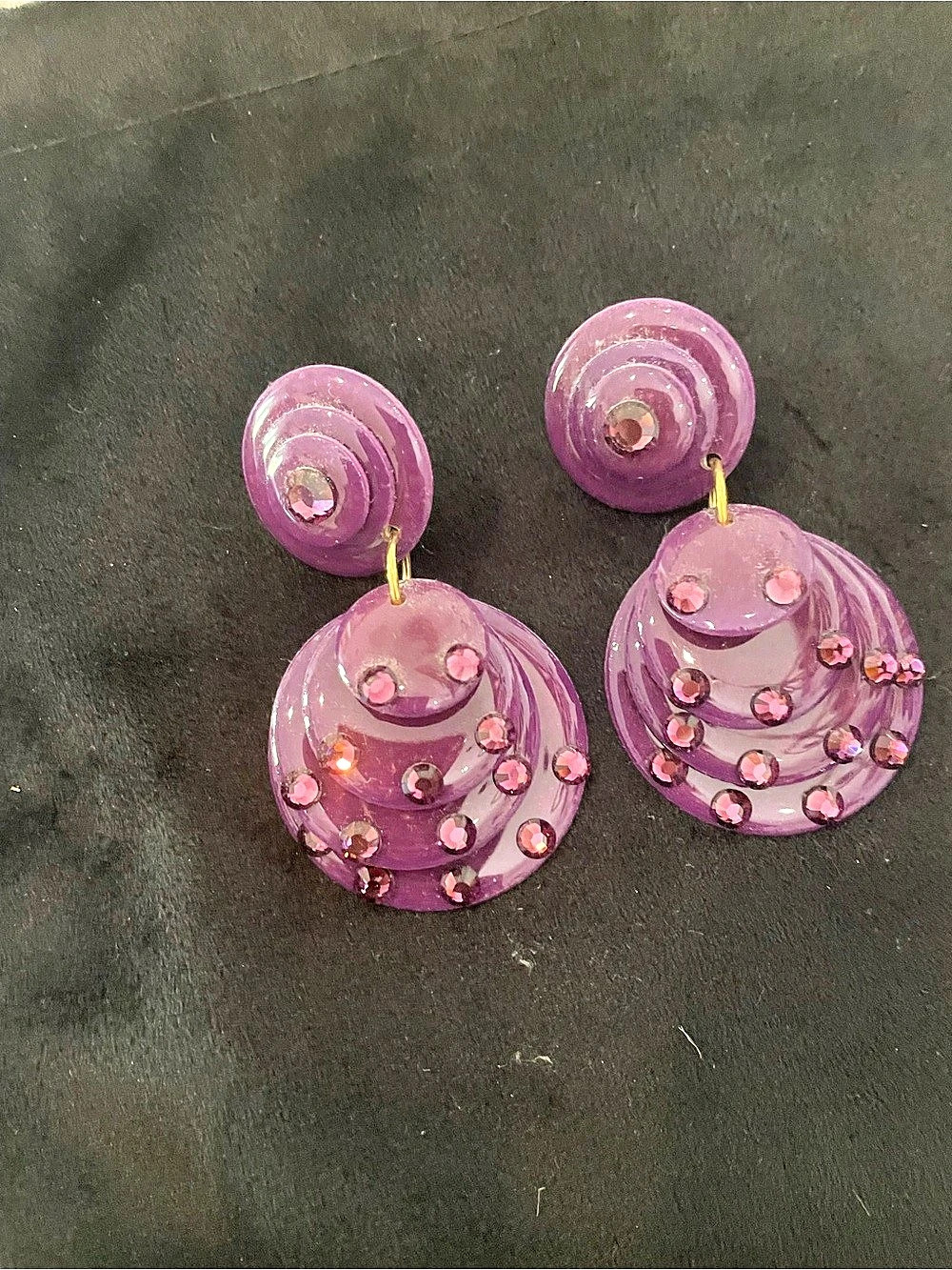 Vintage MAM purple dangle clip earrings